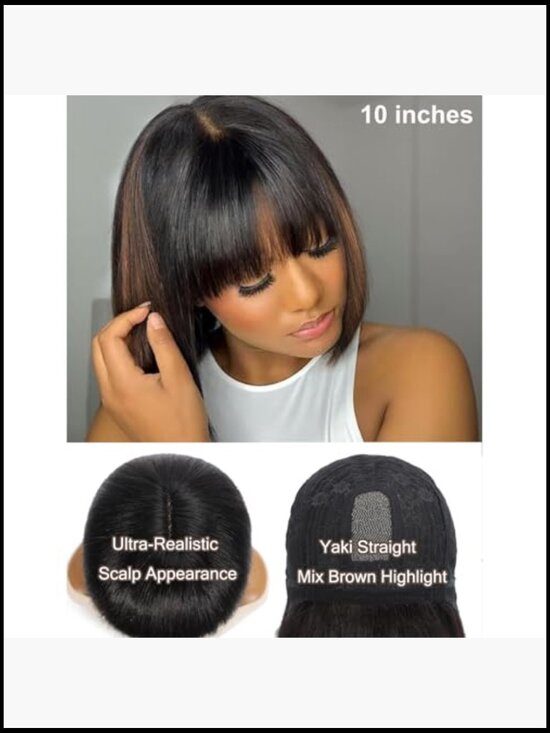 180 Density Human Hair Bob Wig with Bangs Straight Pre-Plucked Glueless 2X4 Lace main image 4